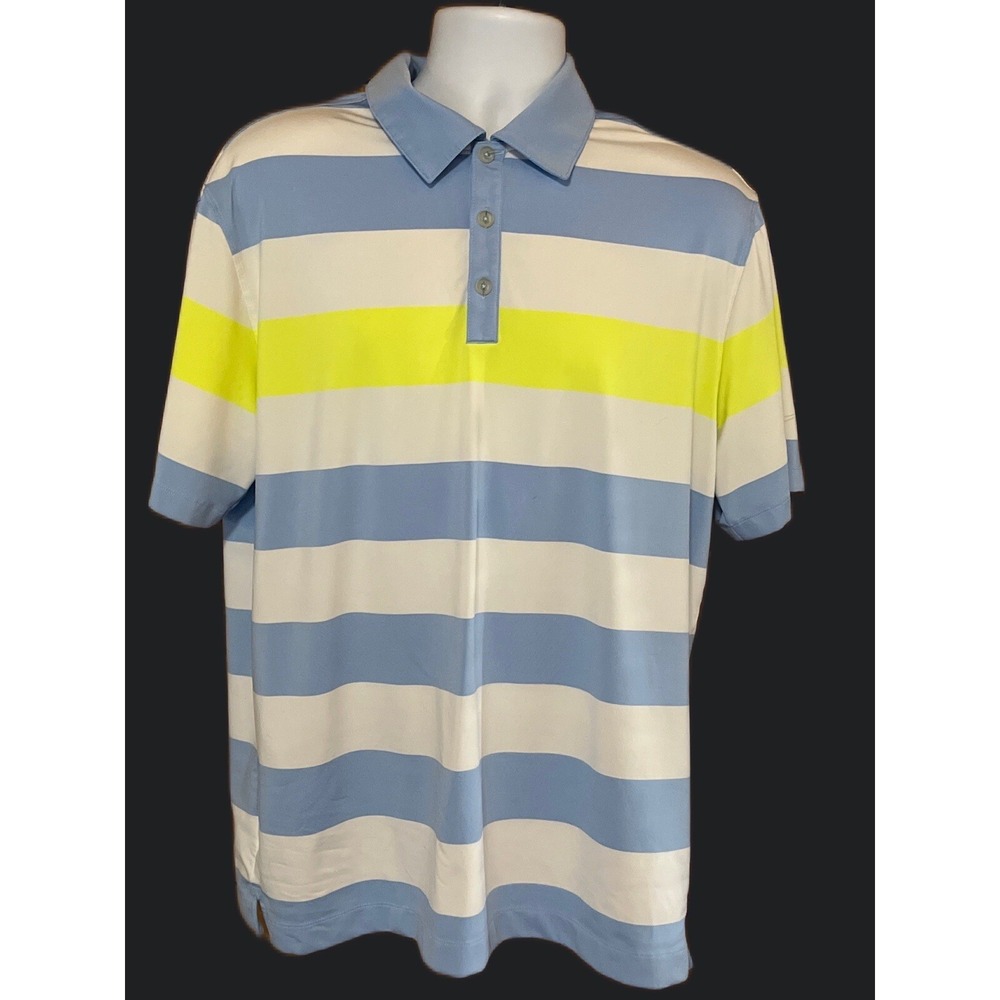 Nike Golf Tour Performance Dri-Fit Men's Yellow Blue Stripes Polo Size L